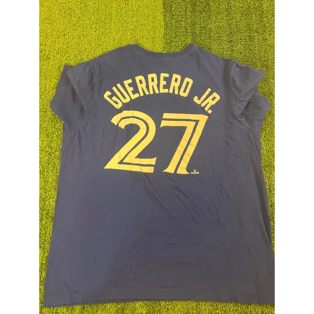 Nike Toronto Blue Jays Vladimir Guerrero Jr 27 Mens Blue MLB Graphic T-Shirt L